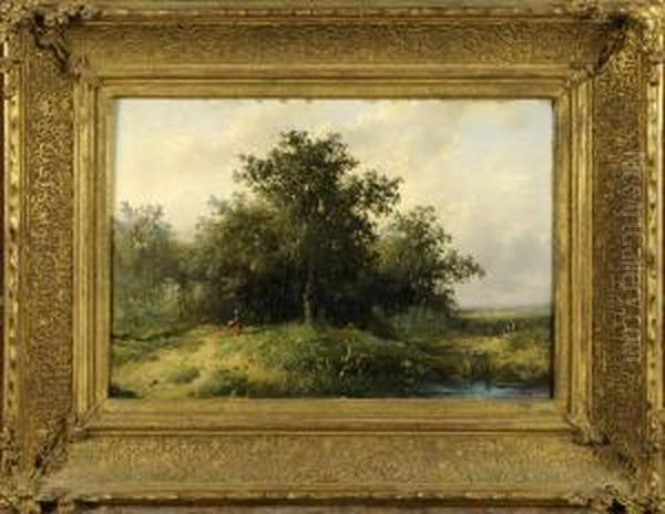 Sous-bois Avec Fermiere Oil Painting by Auguste Morren