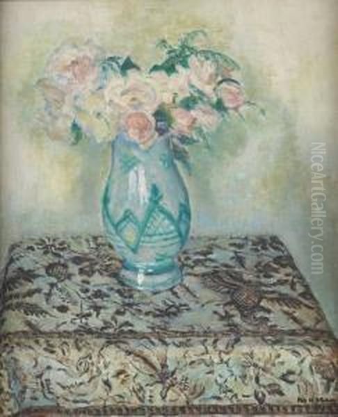 Roses Epanouies Oil Painting by Georges Morren