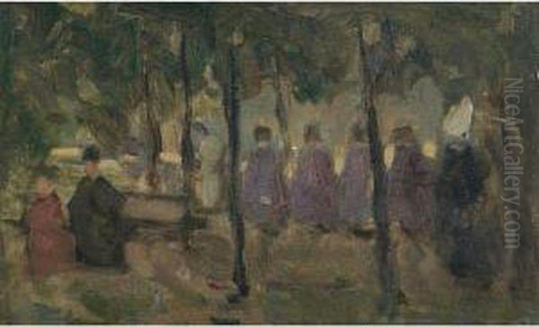 Schoolgirls And A Nun In The Park Oil Painting by James Wilson Morrice