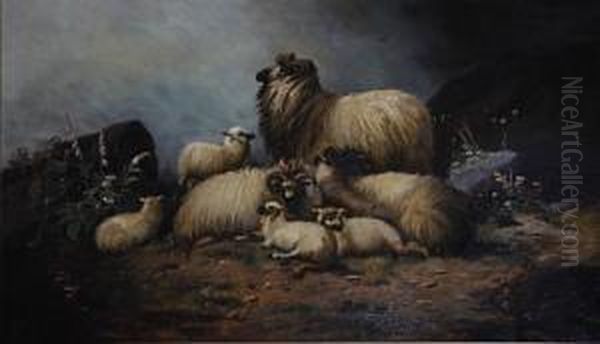 Sheep In A Landscape Oil Painting by Alfred Morris