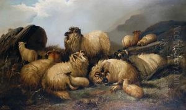 Sheep In A Landscape Oil Painting by Alfred Morris