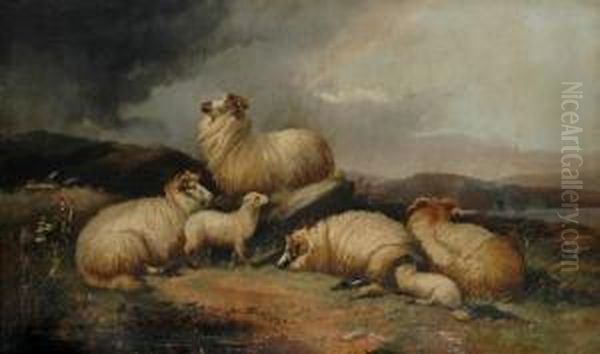 Sheep In A Landscape Oil Painting by Alfred Morris