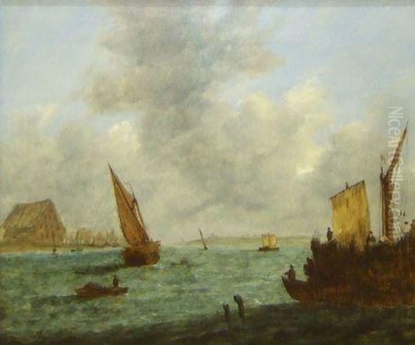 Figures In Boats In An Estuary Oil Painting by Charles Morris