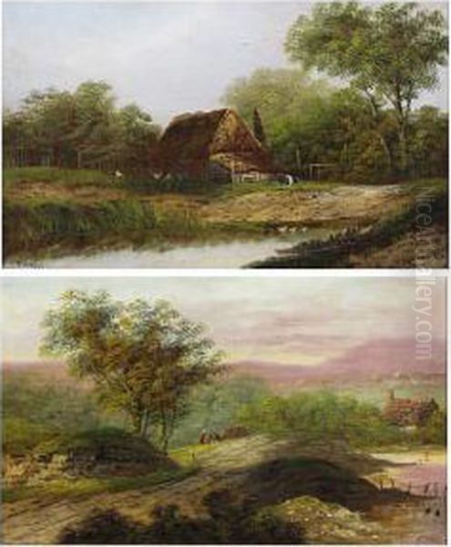 Rustic Dwelling By A Pond Oil Painting by Charles Morris