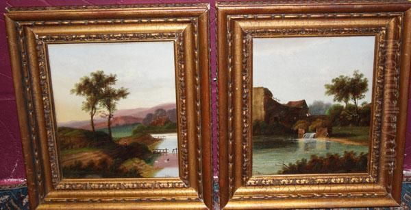 Studies Of An Overshot Mill And River Landscape Oil Painting by Charles I Morris