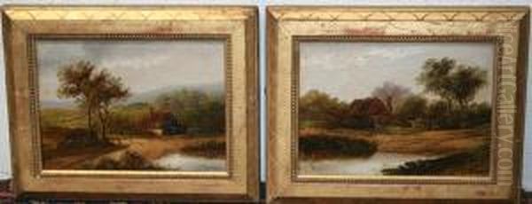 River Views With Cottage Oil Painting by Charles I Morris