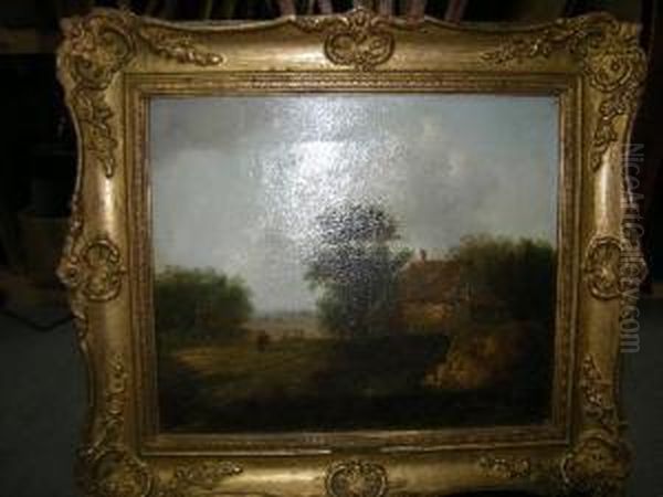 A Shepherd Driving Home Sheep And Cattle Oil Painting by Charles I Morris