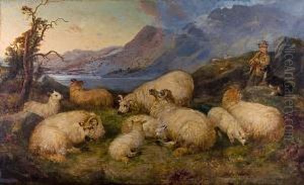 Shepherd Boy With His Flock In Thehighlands Oil Painting by James Charles Morris