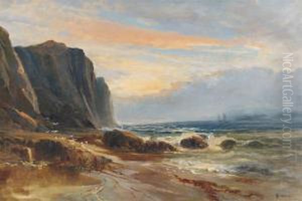 Coastal Scene With Distant Shipping Oil Painting by James W. Morris