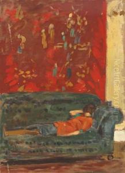 Model Resting Oil Painting by Edwin A. Morrow