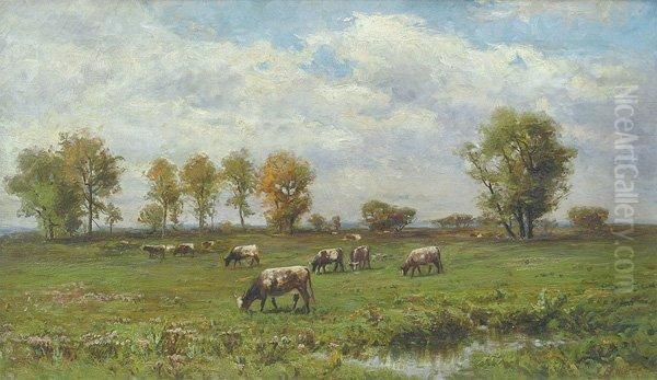 Cows Grazing Oil Painting by Jonathan Bradley Morse