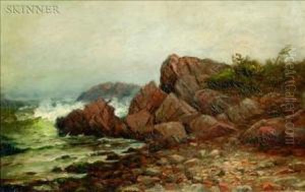 Rocky Coast With Crashing Surf Oil Painting by Jonathan Bradley Morse