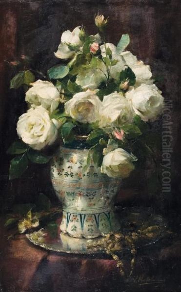 Witte Rozen Oil Painting by Frans Mortelmans