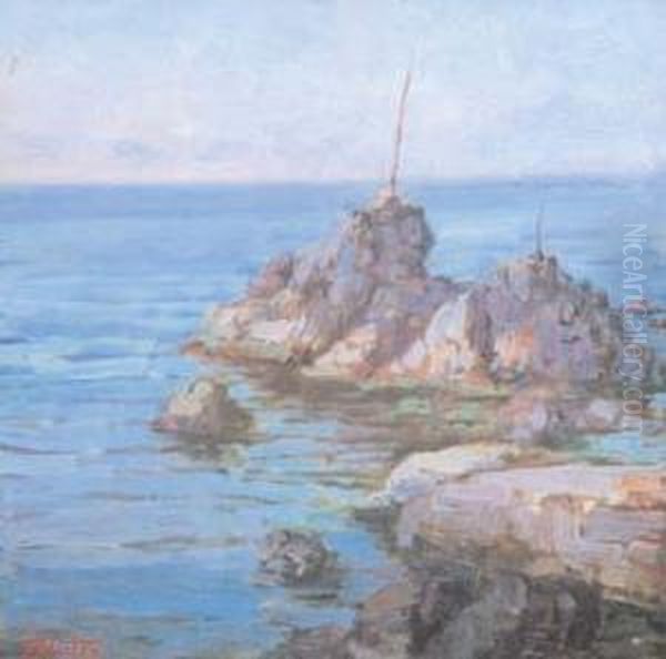 Marina Con Scogliera Oil Painting by Ettore Morteo