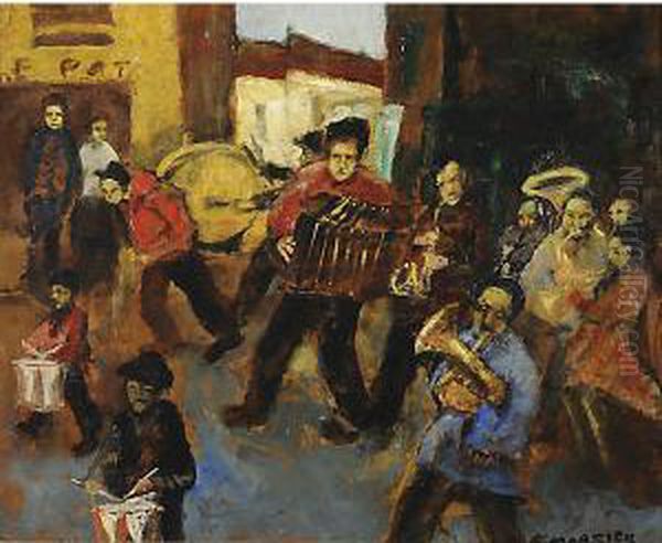 Musicanti Di Strada A Parigi Oil Painting by Mortier