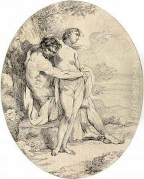 A Satyr Embracing A Woman Oil Painting by John Hamilton Mortimer