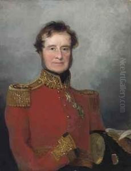 Portrait Of Lord Fitzroy James Henry Somerset, 1st Baron Raglan(1788-1855), Half-length, In Military Uniform, A Plumed Hat Underhis Left Arm Oil Painting by Andrew Morton