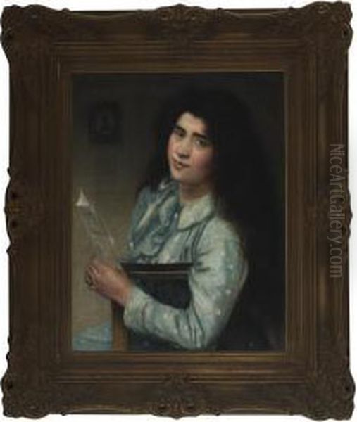 Young Girl Reading A Letter Oil Painting by George Morton