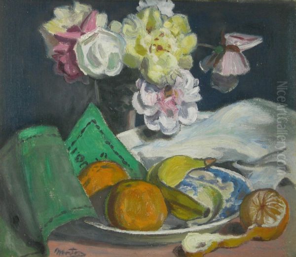 Still Life Of Roses And Oranges Oil Painting by Thomas Corsan Morton