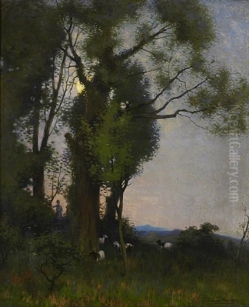 Moonlit Landscape Oil Painting by Thomas Corsan Morton