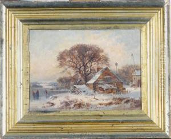 Ice Skaters On Malden Pond Oil Painting by Joseph Morviller