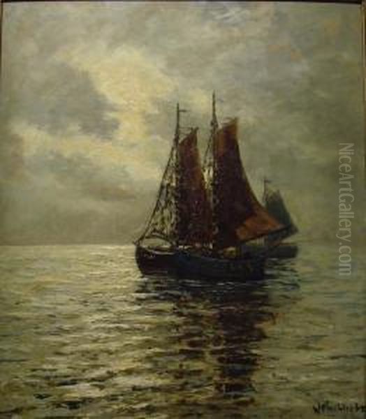 Fischerkutter Oil Painting by Carl Wilhelm Mosblech