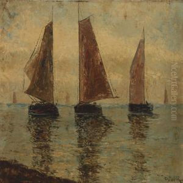 Sailing Boats On Calm Sea Oil Painting by Christian Moser