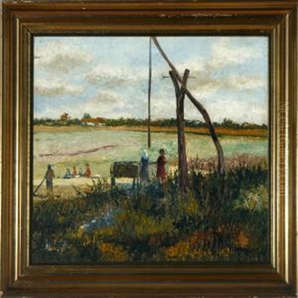 Harvest Scenery. Signed Ch. Moser Oil Painting by Christian Moser