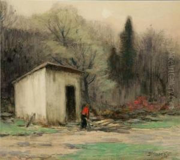 At The Woodshed Oil Painting by James Henry Moser