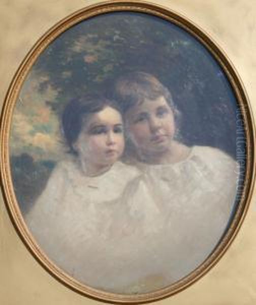 Portrait Of Hazel Hanover Clark And Marguerite Perry Clark Oil Painting by James Henry Moser