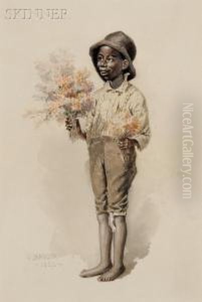 Young Boy Selling Flowers Oil Painting by James Henry Moser