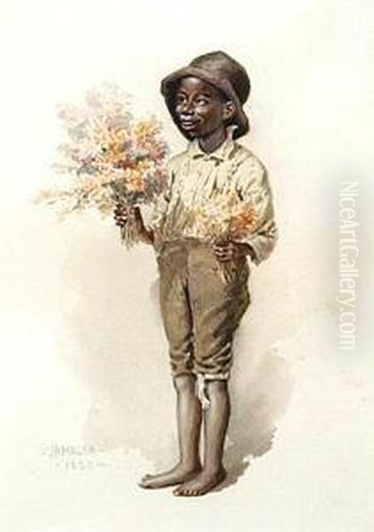 Barefoot Boy With Bouquets Oil Painting by James Henry Moser