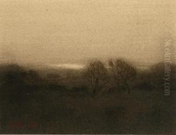 Evening Landscape
And 
October On Cornwallbrook
: Two Works Oil Painting by James Henry Moser