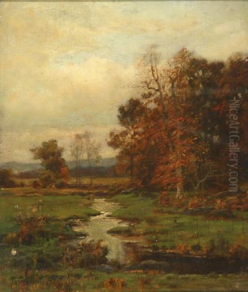 Autumnal River Landscape Oil Painting by James Henry Moser