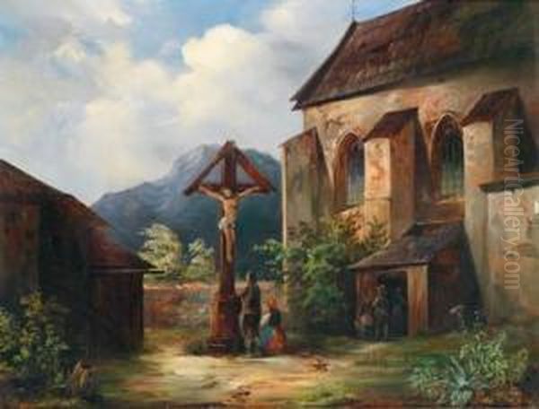 Dorffriedhof Hall In Tirol Oil Painting by Karl Moser