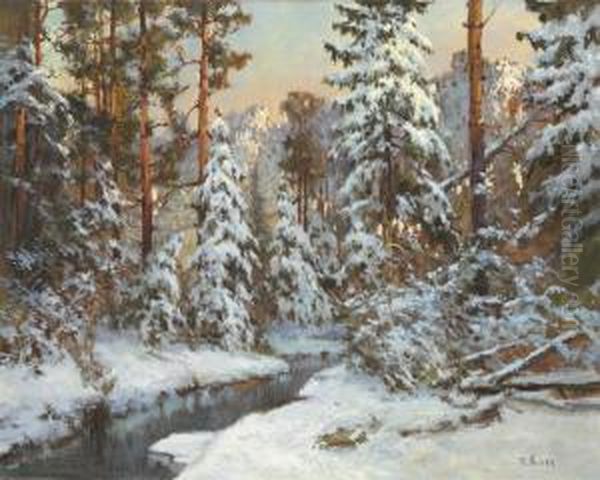 A Wooded Landscape In Winter Oil Painting by Karl Moser