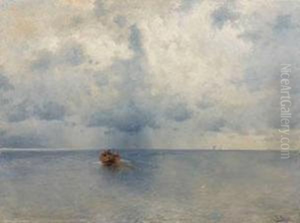 Grose Kustenlandschaft Mit Fischern In Ihrem Ruderboot Oil Painting by Karl Moser