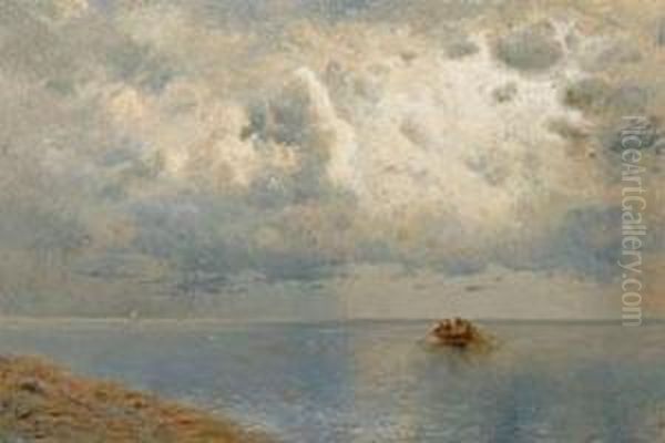 Grose Kustenlandschaft Mit Fischern In Ihrem Ruderboot Oil Painting by Karl Moser