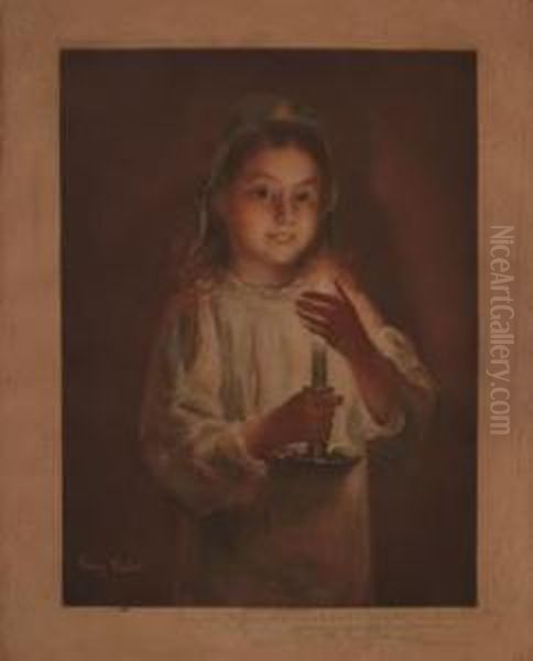 Girl With Candle Oil Painting by Gustave Henry Mosler