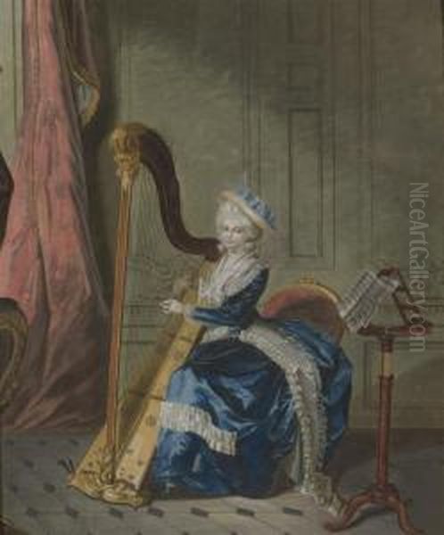 Une Jeune Femme Jouant De La Harpe Dans Un Interieur Oil Painting by Jean-Laurent Mosnier