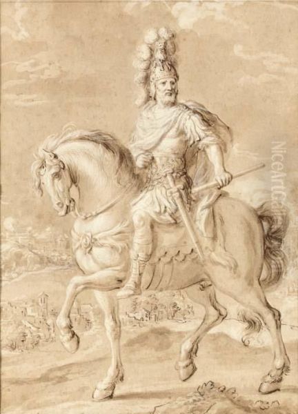 A General On Horseback In A Landscape Oil Painting by Pierre Mosnier