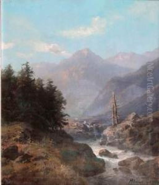 Paysage De Montagne Au Torrent Oil Painting by Henry Mosny