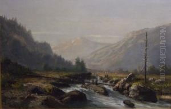 Paysage A La Riviere Oil Painting by Henry Mosny