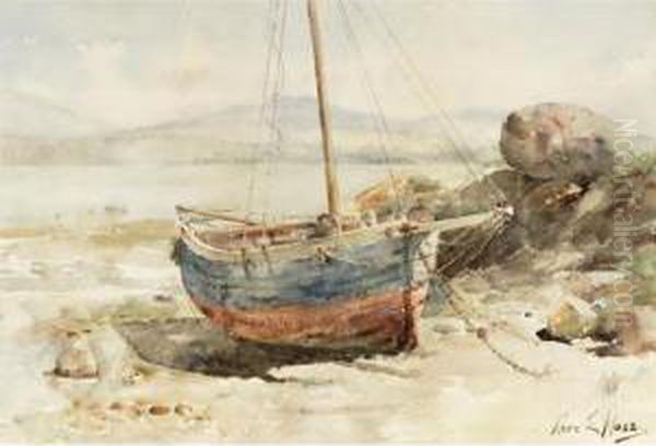 Beached Sailboat Oil Painting by Charles Eugene Moss