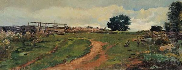 Untitled - Farm Scene Oil Painting by Charles Eugene Moss