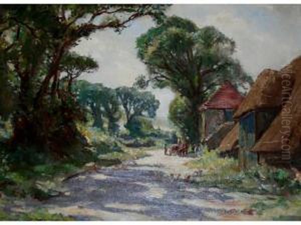 Poultry And A Farm Cart On A Summer Lane Oil Painting by Sidney Dennant Moss