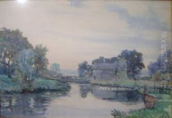 Riverside With Mill Oil Painting by Sidney Dennant Moss