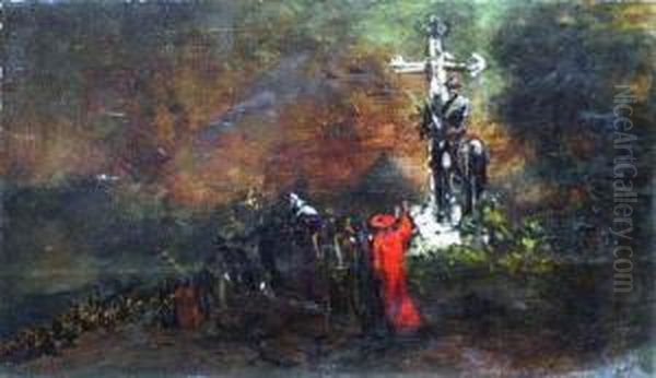 Procession Nocturne Aupied D'un Calvaire Oil Painting by Alexis Mossa