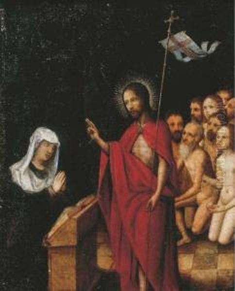 Christ In Limbo Blessing The Virgin Oil Painting by Jan Mostaert