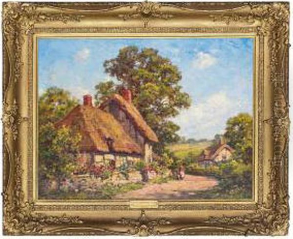 A Cottage Near Dorking, Surrey Oil Painting by Thomas E. Mostyn